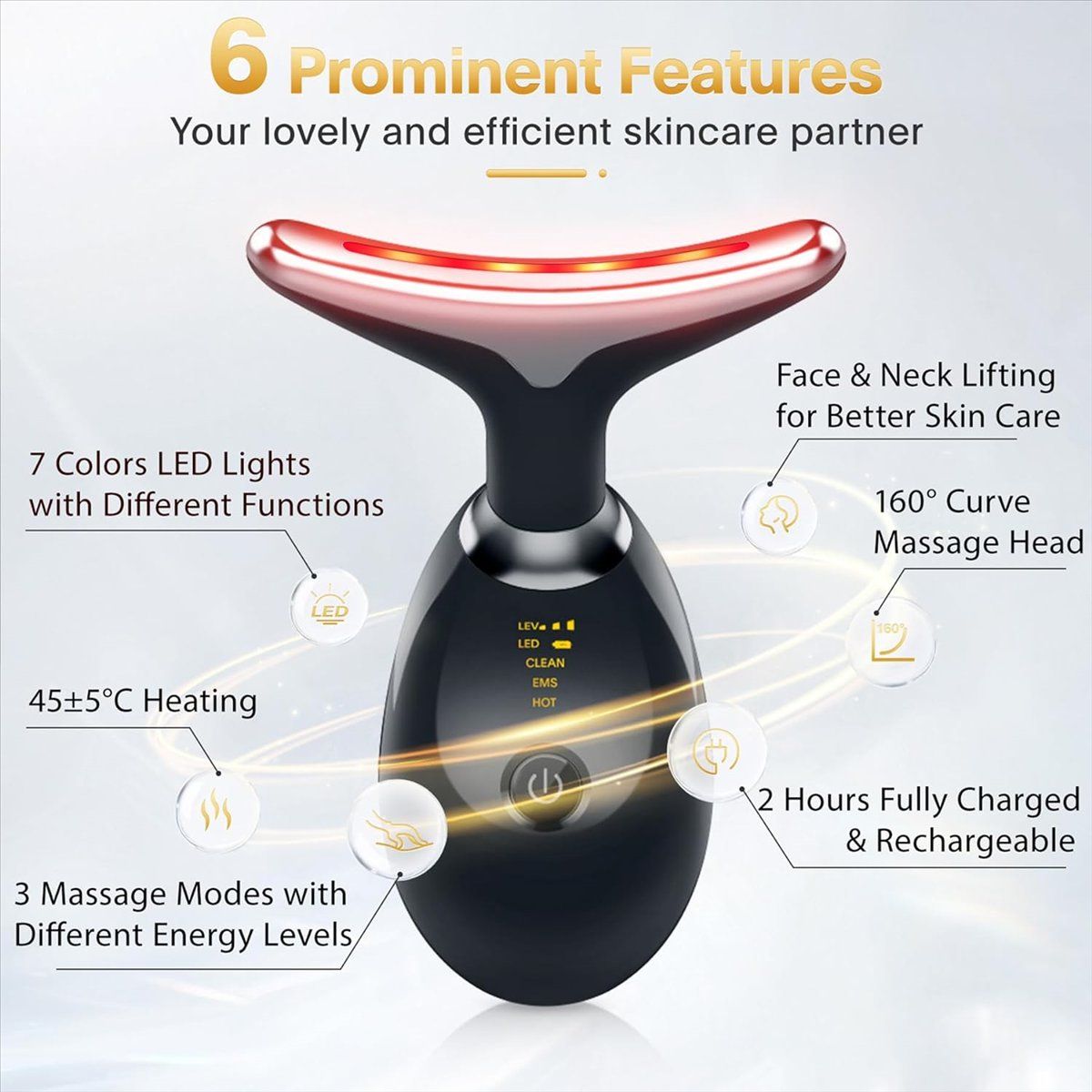 EverGlow 7-Colour LED Neck & Face Beauty Wand | EMS Heat & Light Therapy