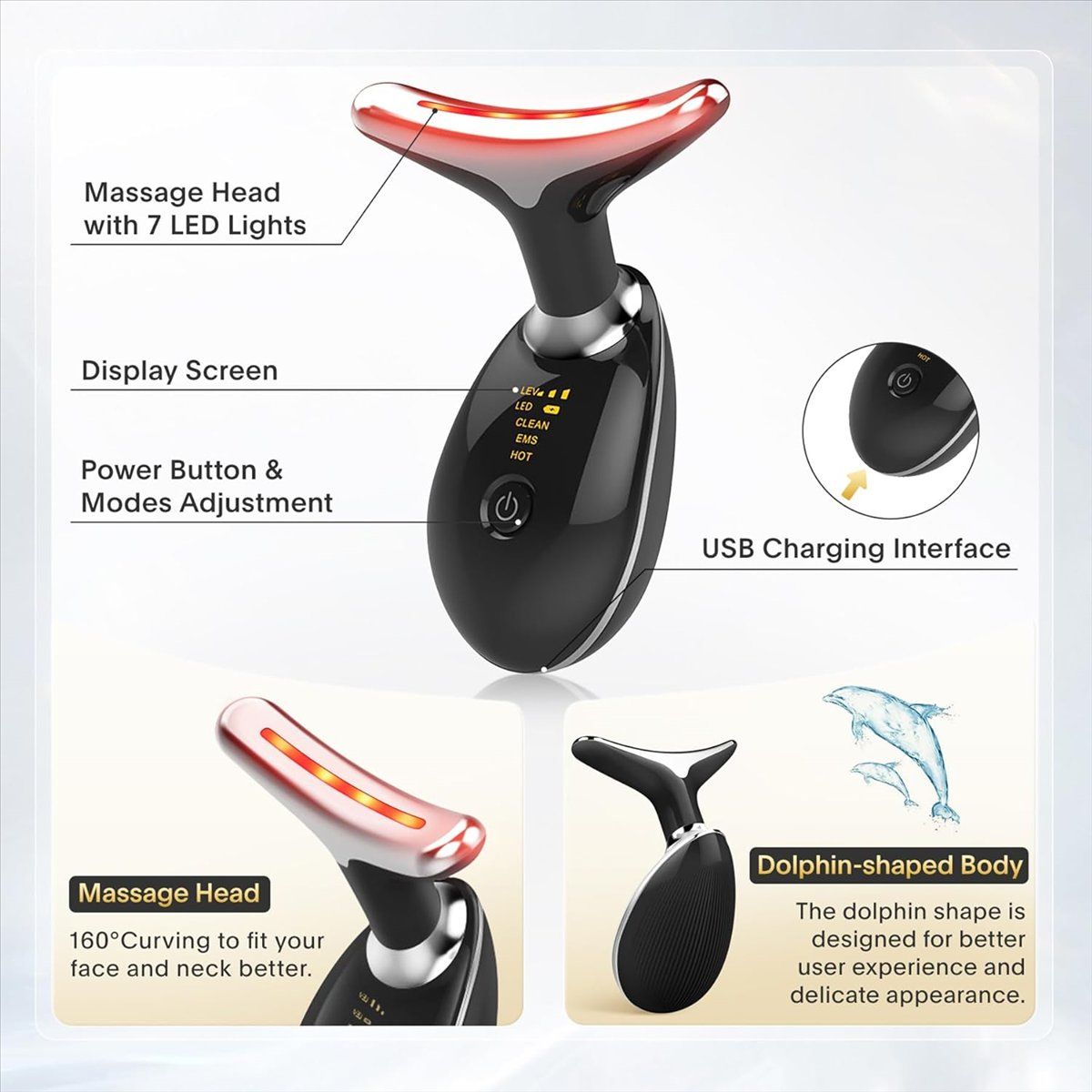 EverGlow 7-Colour LED Neck & Face Beauty Wand | EMS Heat & Light Therapy